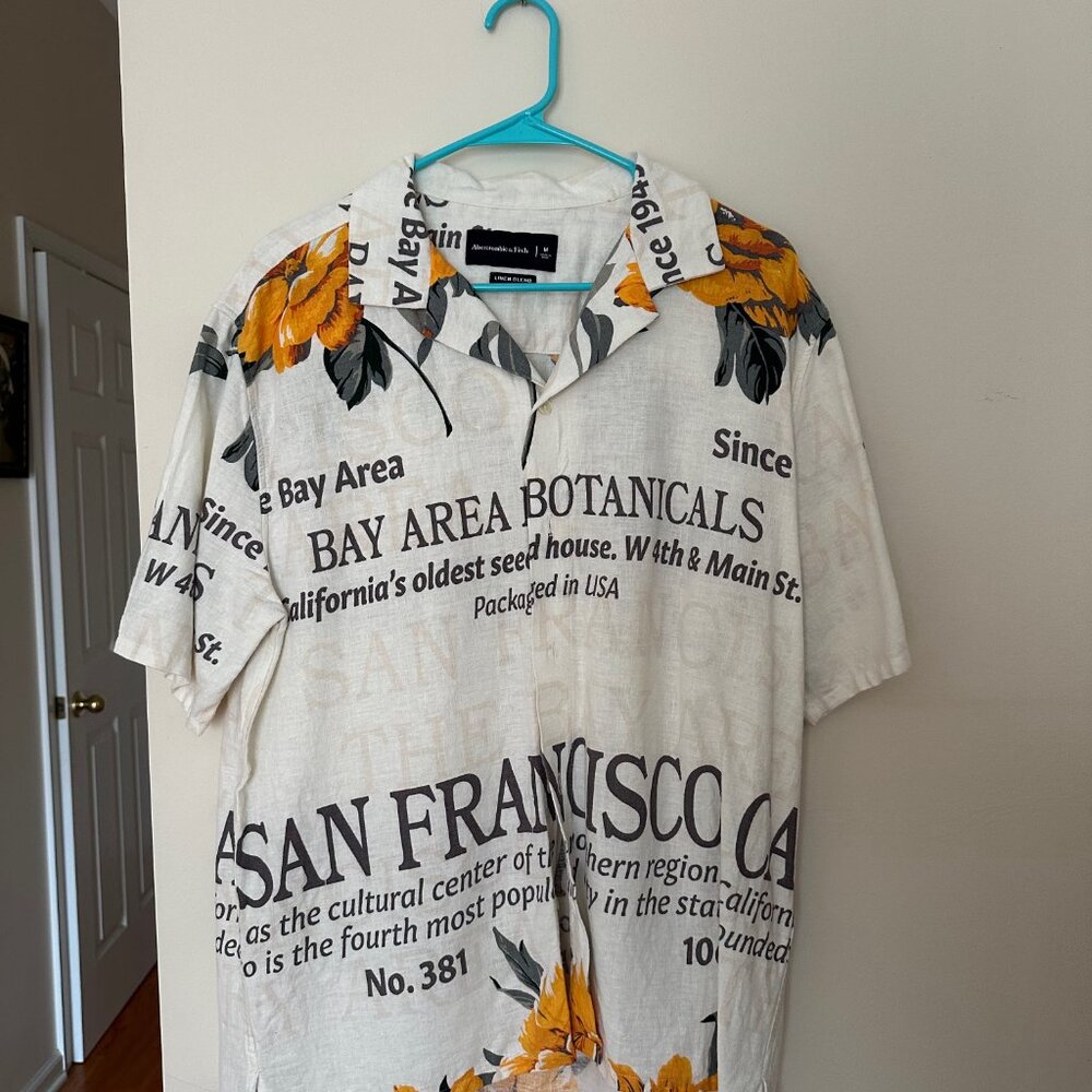 Abercrombie & Fitch Shirt Linen Blend Floral Short Sleeve Shirt - Mens Medium